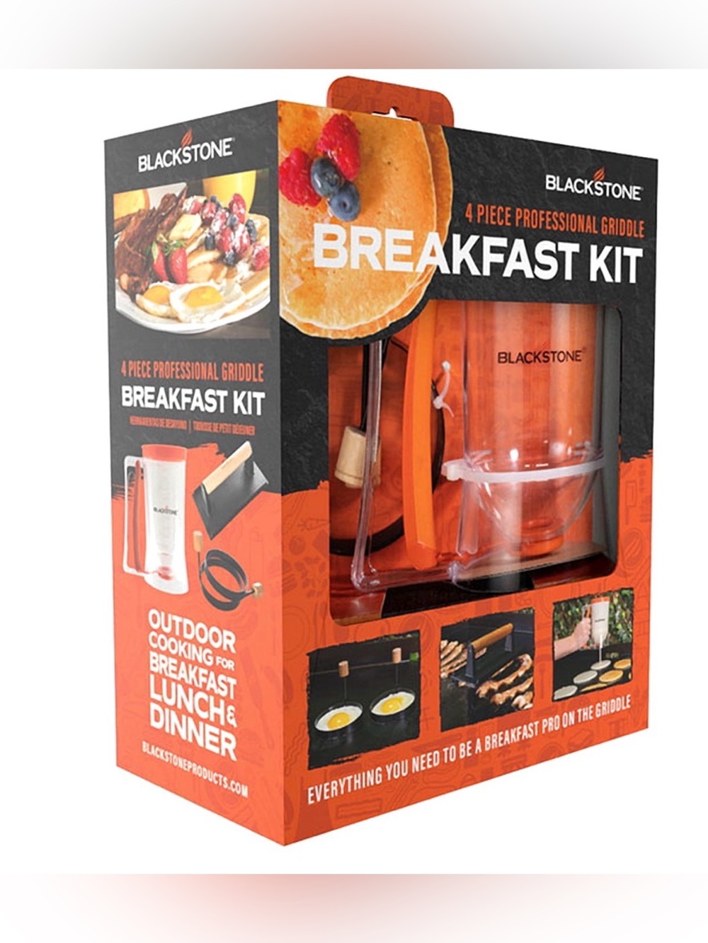 Blackstone Breakfast Kit, 4 pc. Includes Egg Rings, Press, Batter Dispenser NIB